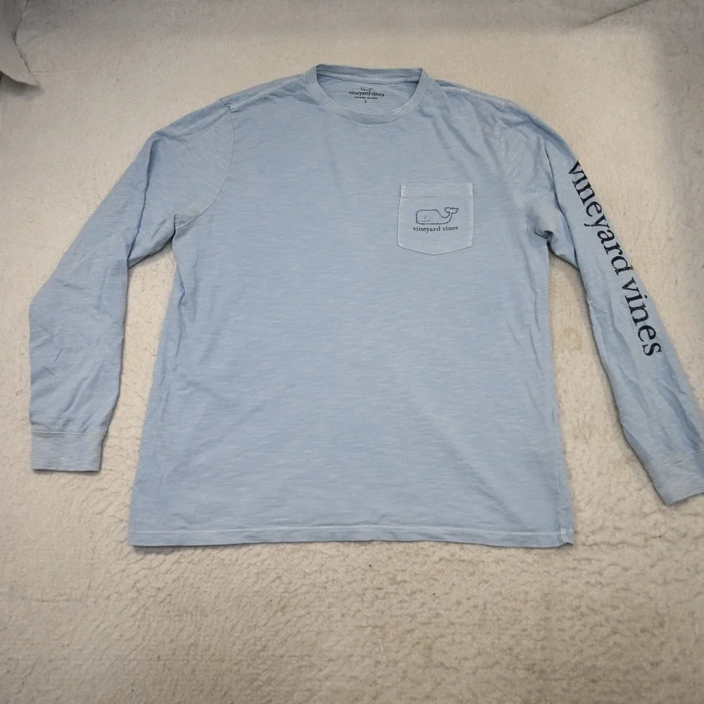 Vineyard Vines Pocket T-Shirt‎ Mens L Blue Graphic Long Sleeve Slub Cotton
